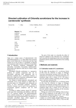 Directed Cultivation of Chlorella Sorokiniana for the Increase in Carotenoids' Synthesis