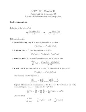 MATH 162: Calculus II Differentiation