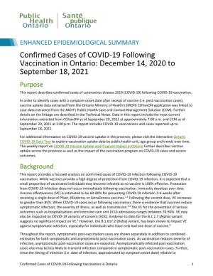 Confirmed Cases of COVID-19 Following Vaccination in Ontario