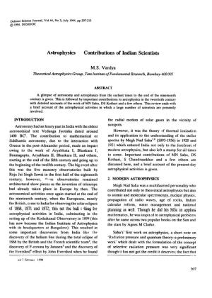 Astrophysics Contributions of Indian Scientists INTRODUCTION
