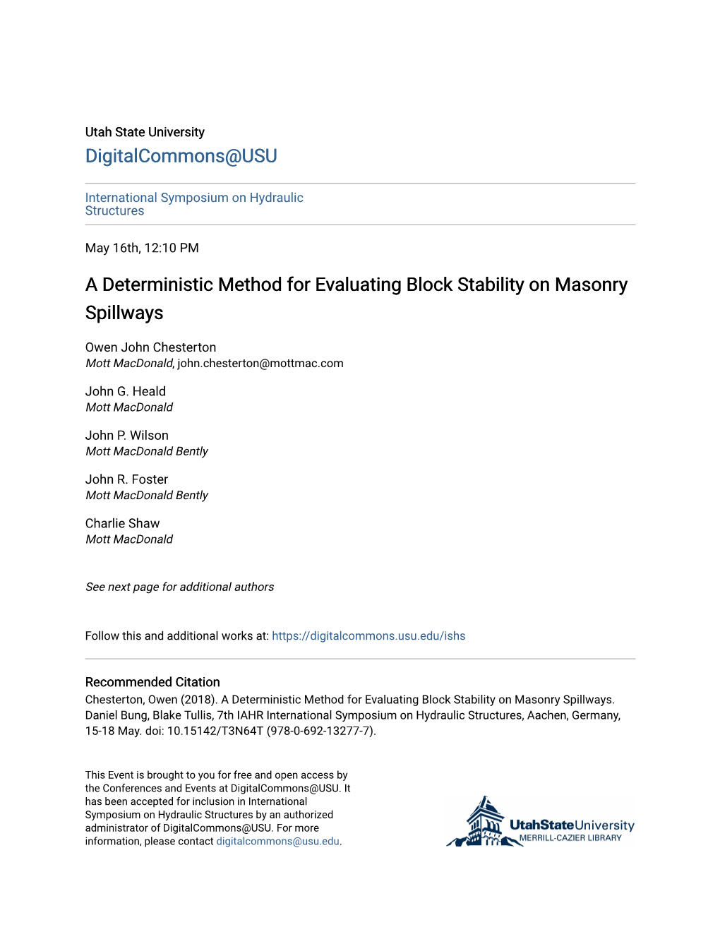 A Deterministic Method for Evaluating Block Stability on Masonry Spillways