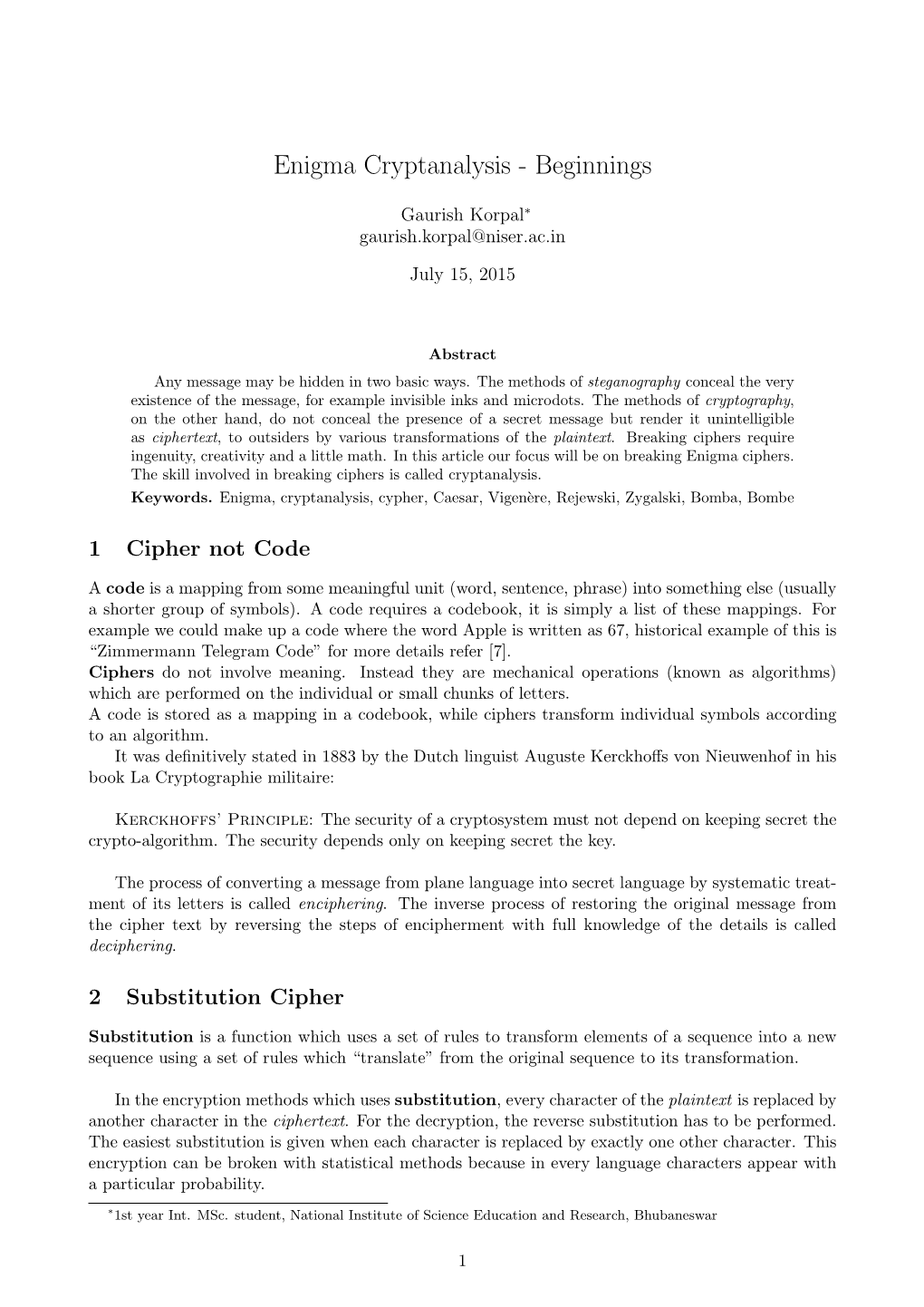 Enigma Cryptanalysis - Beginnings