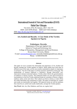 International Journal of Arts and Humanities(IJAH)