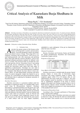 Critical Analysis of Kaaraskara Beeja Shodhana in Milk