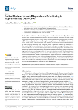 Ketosis Diagnosis and Monitoring in High-Producing Dairy Cows