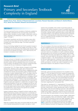 Primary and Secondary Textbook Complexity in England