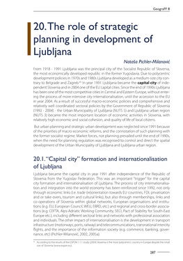 20. the Role of Strategic Planning in Development of Ljubljana