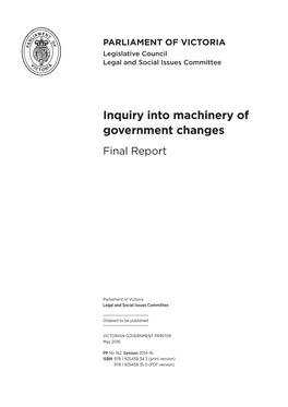 Inquiry Into Machinery of Government Changes – Final Report Iii Committee Staff