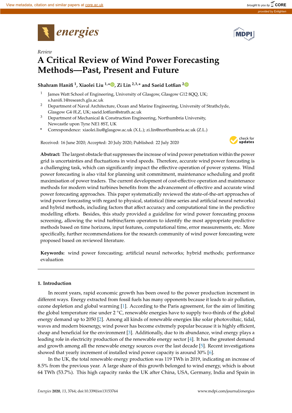 A Critical Review of Wind Power Forecasting Methods—Past, Present and Future