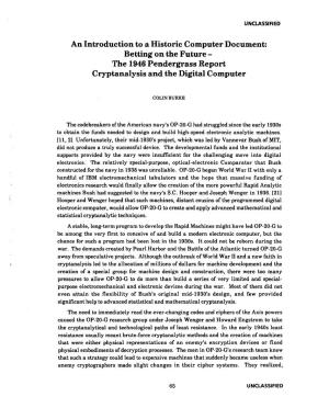 An Introduction to a Historic Computer Document: Betting on the Future - the 1946 Pendergrass Report Cryptanalysis and the Digital Computer