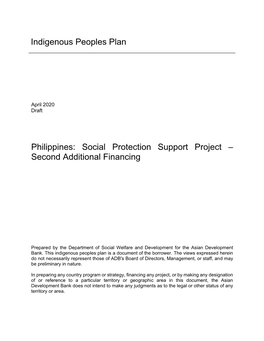 Indigenous Peoples Plan Philippines: Social Protection Support Project