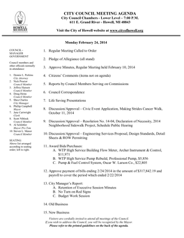 CITY COUNCIL MEETING AGENDA City Council Chambers - Lower Level – 7:00 P.M