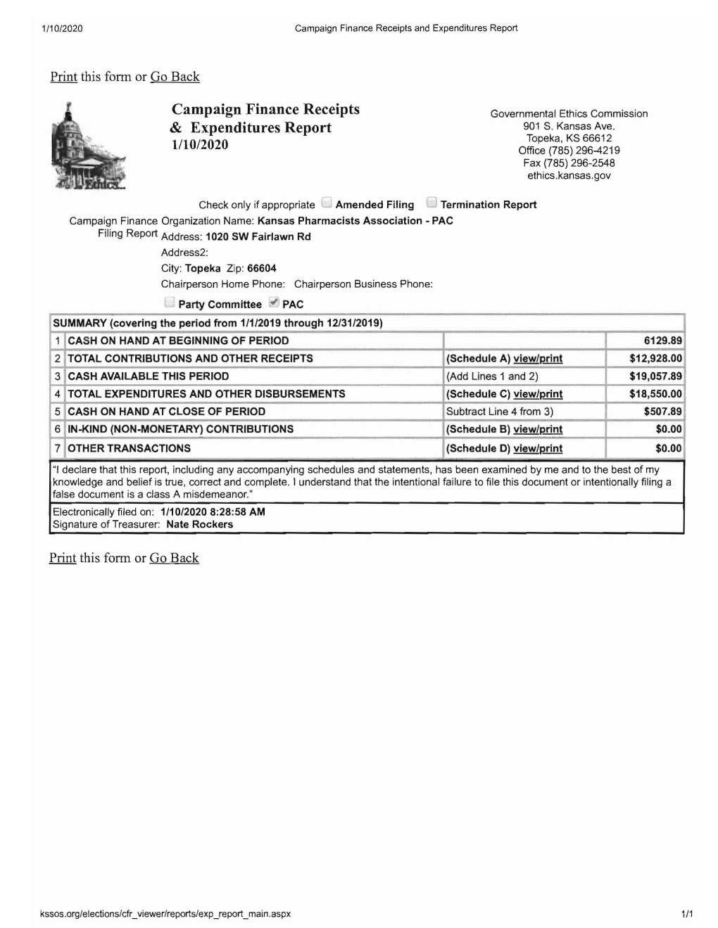 Campaign Finance Receipts & Expenditures Report