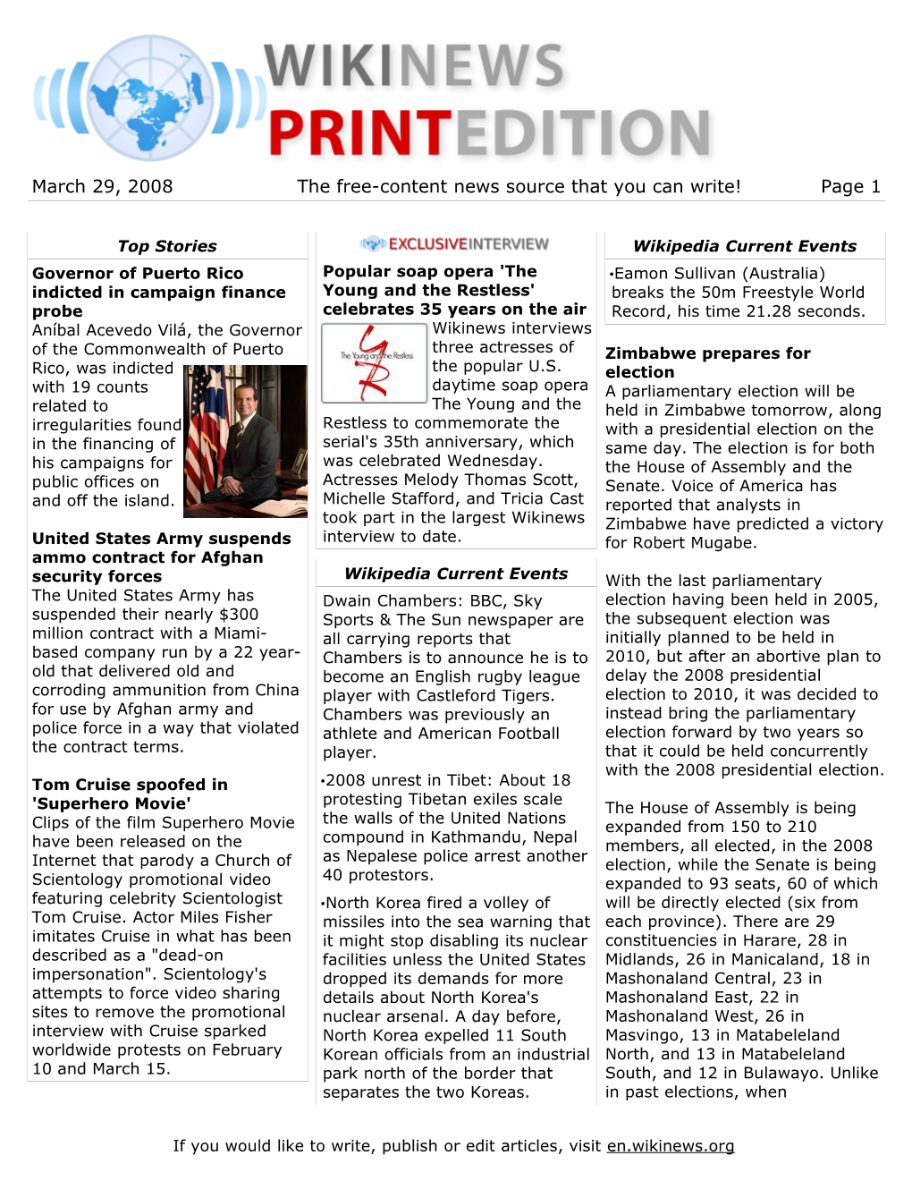 March 29, 2008 the Free-Content News Source That You Can Write! Page 1