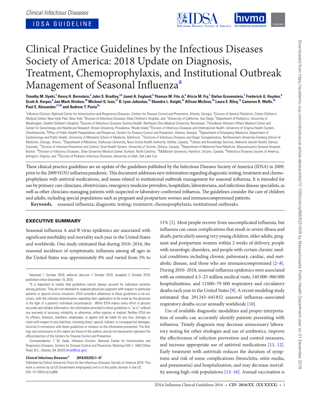 Infectious Disease Society of America Influenza Clinical Practice Guidelines