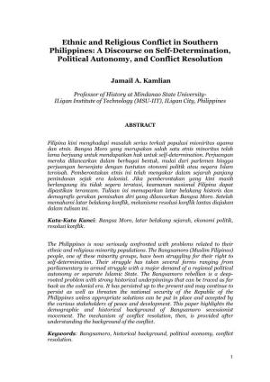 Ethnic and Religious Conflict in Southern Philippines: a Discourse on Self-Determination, Political Autonomy, and Conflict Resolution