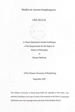 Studies on As Arum Hongkongense LEE, Kit
