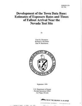 Development of the Town Data Base: Estimates of Exposure Rates and Times of Fallout Arrival Near the Nevada Test Site
