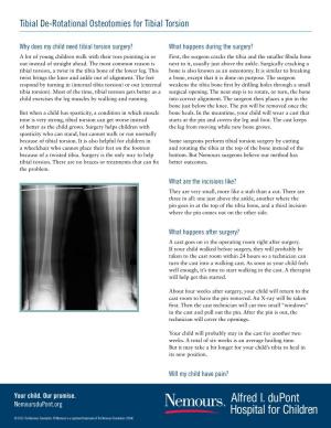 Tibial De-Rotational Osteotomies for Tibial Torsion