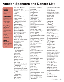 Auction Sponsors and Donors List