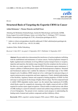 Structural Basis of Targeting the Exportin CRM1 in Cancer