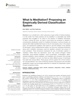 What Is Meditation? Proposing an Empirically Derived Classification
