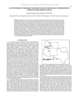 An Inventory of Mesozoic Mammals and Non-Mammalian Therapsids in National Park Service Areas