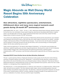 Five Decades of Magic at Walt Disney World Resort