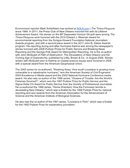 Environment Reporter Mark Schleifstein Has Worked at NOLA.Com | the Times-Picayune Since 1984