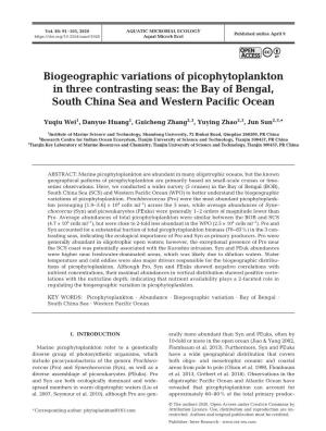 Biogeographic Variations of Picophytoplankton in Three Contrasting Seas: the Bay of Bengal, South China Sea and Western Pacific Ocean