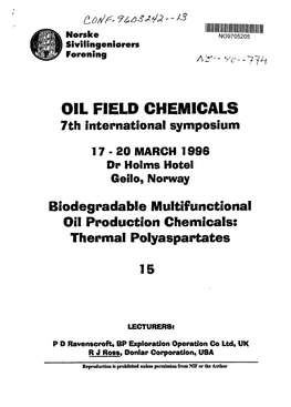 OIL FIELD CHEMICALS 7Th International Symposium