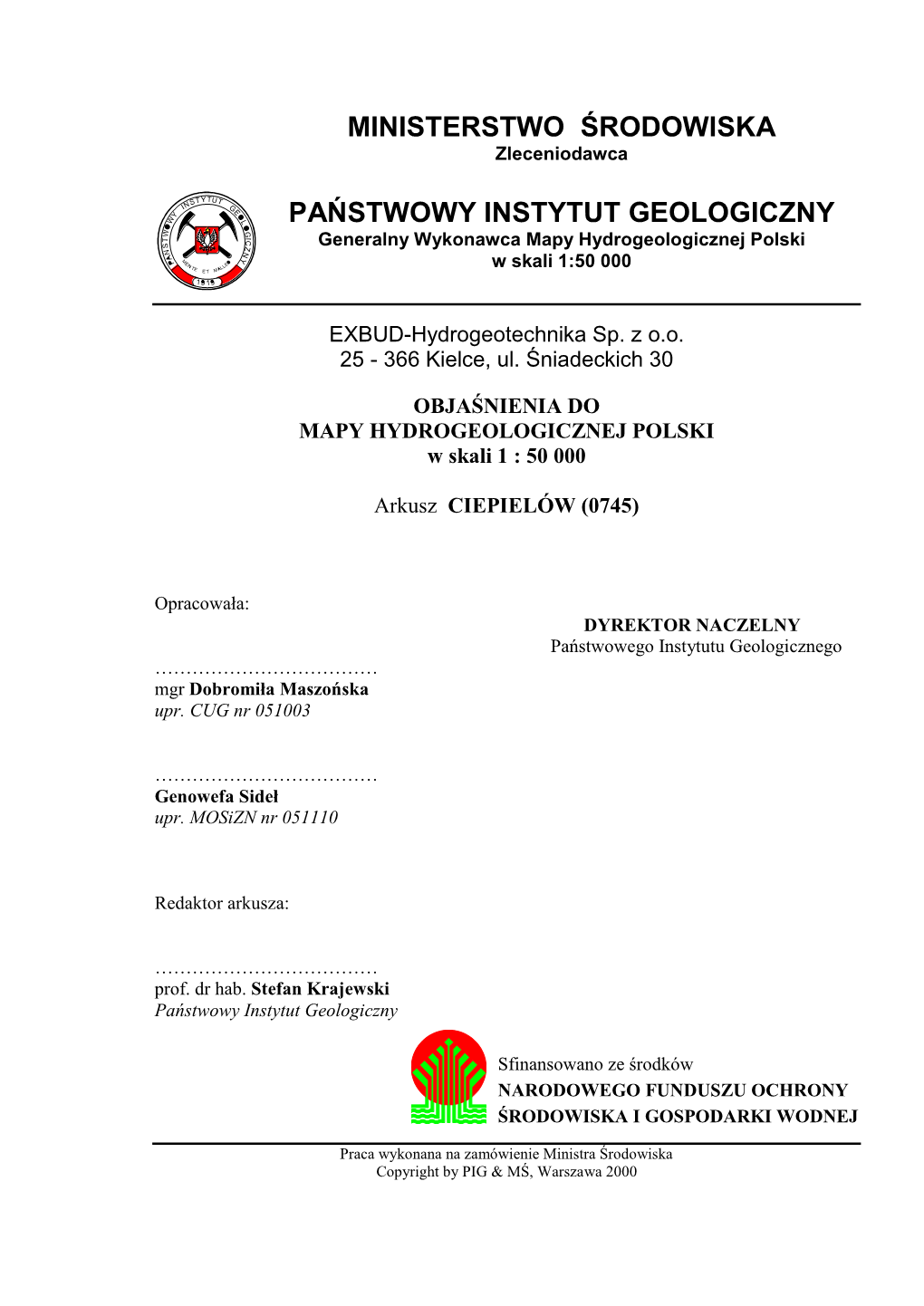 Ministerstwo Środowiska Państwowy Instytut Geologiczny