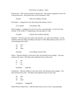 Verb Tenses at a Glance - Notes