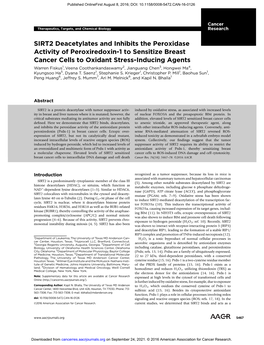 SIRT2 Deacetylates and Inhibits the Peroxidase Activity of Peroxiredoxin