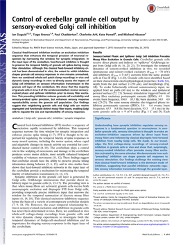 Control of Cerebellar Granule Cell Output by Sensory-Evoked Golgi Cell Inhibition