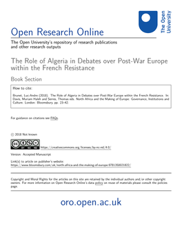 The Role of North Africa in the Debates Over Post-War Europe Within the French Resistance1