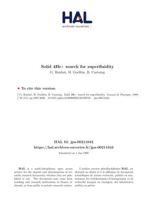 Solid 4He: Search for Superfluidity