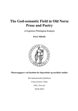 The God-Semantic Field in Old Norse Prose and Poetry
