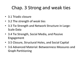 Chap. 3 Strong and Weak Ties