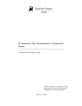 An Automatic Text Summarization: a Systematic Review