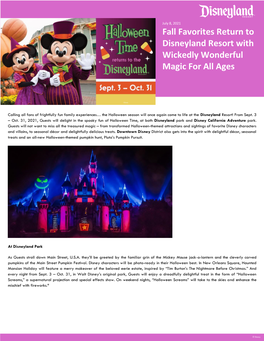 Fall Favorites Return to Disneyland Resort with Wickedly Wonderful Magic for All Ages