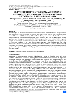 Study on Distribution, Taxonomy and Economic Valuation of the Mangrove Genus Acanthus L. in Bhitarkanika National Park, Odisha