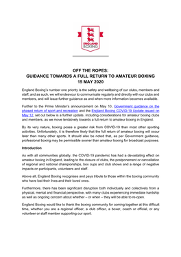 Guidance Towards a Full Return to Amateur Boxing 15 May 2020