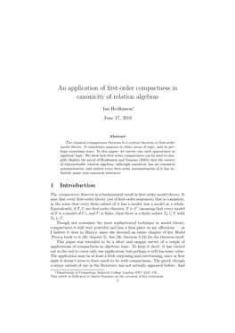 An Application of First-Order Compactness in Canonicity Of