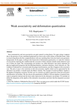 Weak Associativity and Deformation Quantization