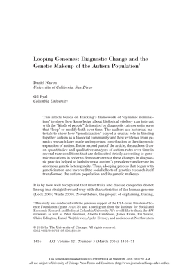 Diagnostic Change and the Genetic Makeup of the Autism Population1