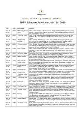 TPTV Schedule July 6Thto July 12Th 2020
