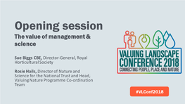 Opening Session the Value of Management & Science