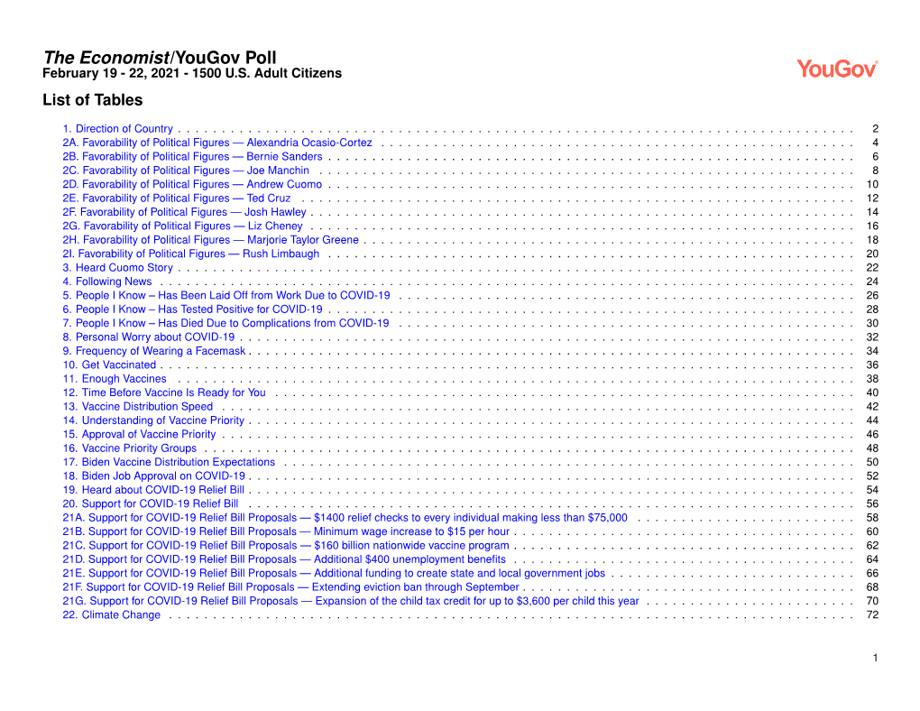 The Economist/Yougov Poll February 19 - 22, 2021 - 1500 U.S
