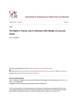 The Right to Trial by Jury in Arkansas After Merger of Law and Equity